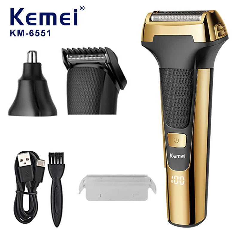 Kemei KM-6551 3 in 1  Grooming KIt | Digital | Lithium Batteries | Trimmer | Shaver | Nose Trimmer - Kemei Pakistan