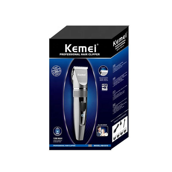 Kemei KM-5519 Hair Trimmer – Professional Beard Trimmer, Adjustable Combs, Ceramic Blades, Cordless with Lithium Battery, Digital Display