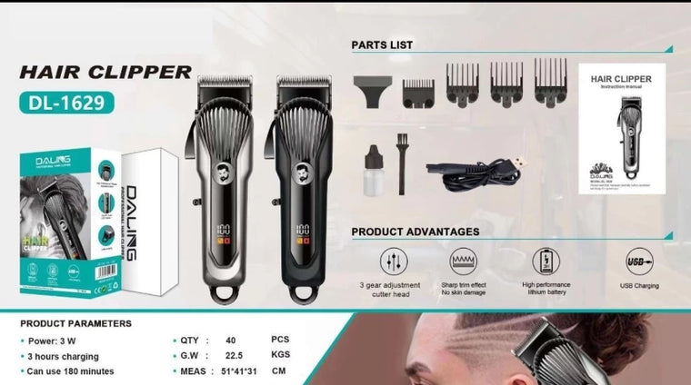 Daling DL-1629 Pro Hair Clipper & Beard Trimmer with Digital Display – Professional Trimmer for Men