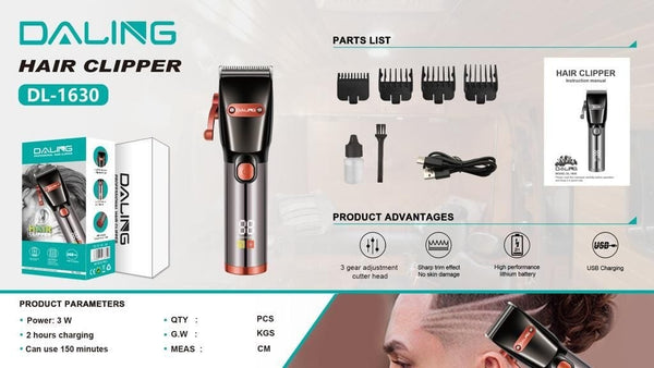 Daling DL-1630 Professional Hair Clipper, Beard Trimmer & Precision Trimmer with Digital Display – Cordless Grooming Tool for Haircuts & Beard Shaping