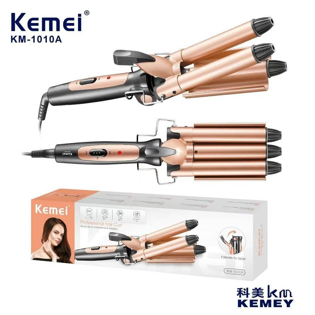 KM-1010 Foldable Three 3 Barrel Curler │ Waiver - Kemei Pakistan