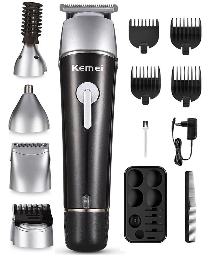 Kemei Trimmer 10 in 1 KM-1015 Model – Rechargeable Hair & Beard Trimmer, Grooming Kit with Nose Trimmer, Body Shaver, Adjustable Combs, Stainless Steel Blades, 6-Month Warranty