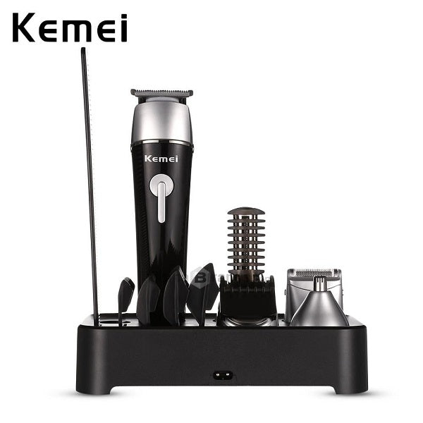 Kemei Trimmer 10 in 1 KM-1015 Model – Rechargeable Hair & Beard Trimmer, Grooming Kit with Nose Trimmer, Body Shaver, Adjustable Combs, Stainless Steel Blades, 6-Month Warranty