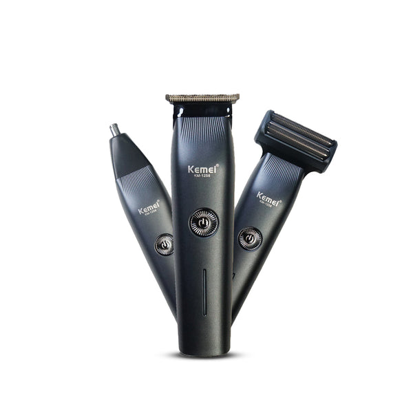 KM-1258 3 in 1 Grooming Kit with Shaver Trimmer & Nose Trimmer (Lithium Batteries) - Kemei Pakistan