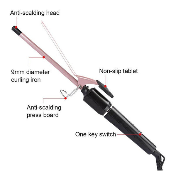 KM-1323 Thin Curler 9mm Fast Heating With Ceramic Coating - Kemei Pakistan