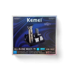 Kemei KM-1637 Digital 21 in 1 Grooming Kit With Lithium Batteries (Trimmer, Shaver, Body Groomer & Nose Trimmer All in One) - Kemei Pakistan