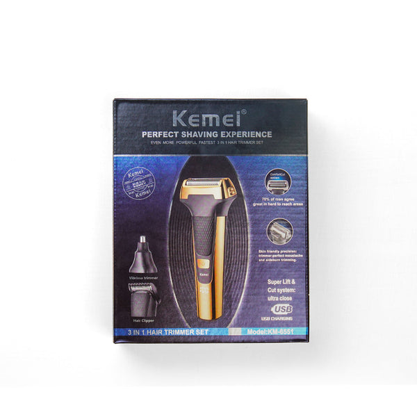 Kemei KM-6551 3 in 1  Grooming KIt | Digital | Lithium Batteries | Trimmer | Shaver | Nose Trimmer - Kemei Pakistan