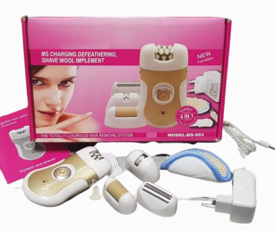 Kemei Epilator KM-903 4-in-1 Model – Kemei Lady Epilator, Shaver, Hair Remover, Callus Remover & Massager with Rechargeable Battery & 6-Month Brand Warranty