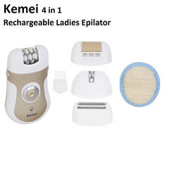 Kemei Epilator KM-903 4-in-1 Model – Kemei Lady Epilator, Shaver, Hair Remover, Callus Remover & Massager with Rechargeable Battery & 6-Month Brand Warranty