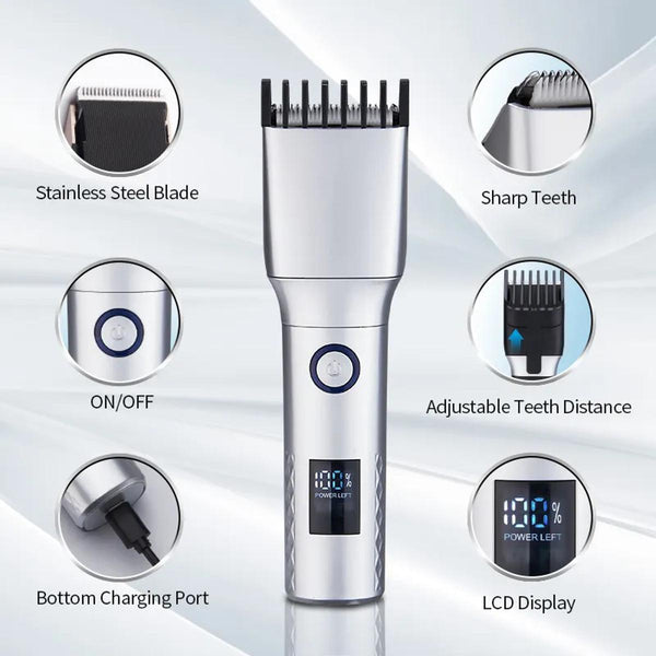 SHINON SH-2608 Hair Trimmer – Professional Beard Trimmer with LCD Display, Stainless Steel Blades, USB Charging, Adjustable Combs