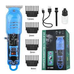 Hair Trimmer LT-800 – Transparent Trimmer with Digital Display, USB Charging, and Adjustable Combs for Precision Grooming